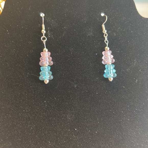 Pink and Blue Mini Gummy Bear Dangle Earrings - Picture 4 of 4